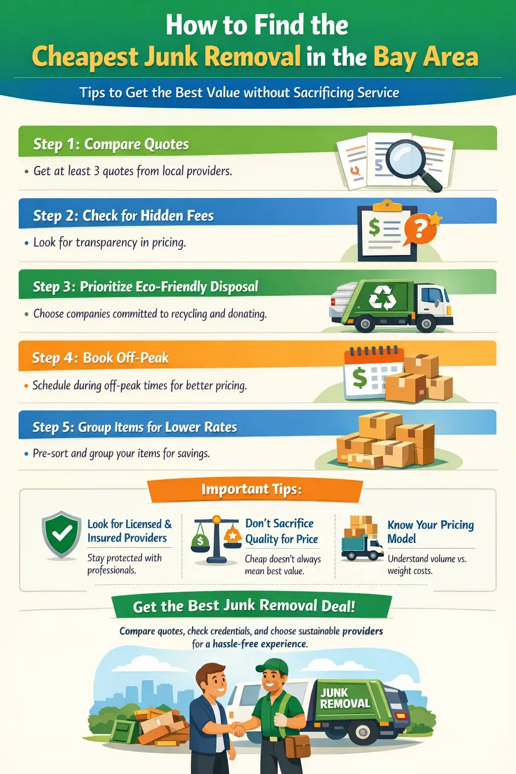 Infographic on how to find the cheapest junk removal in the Bay Area