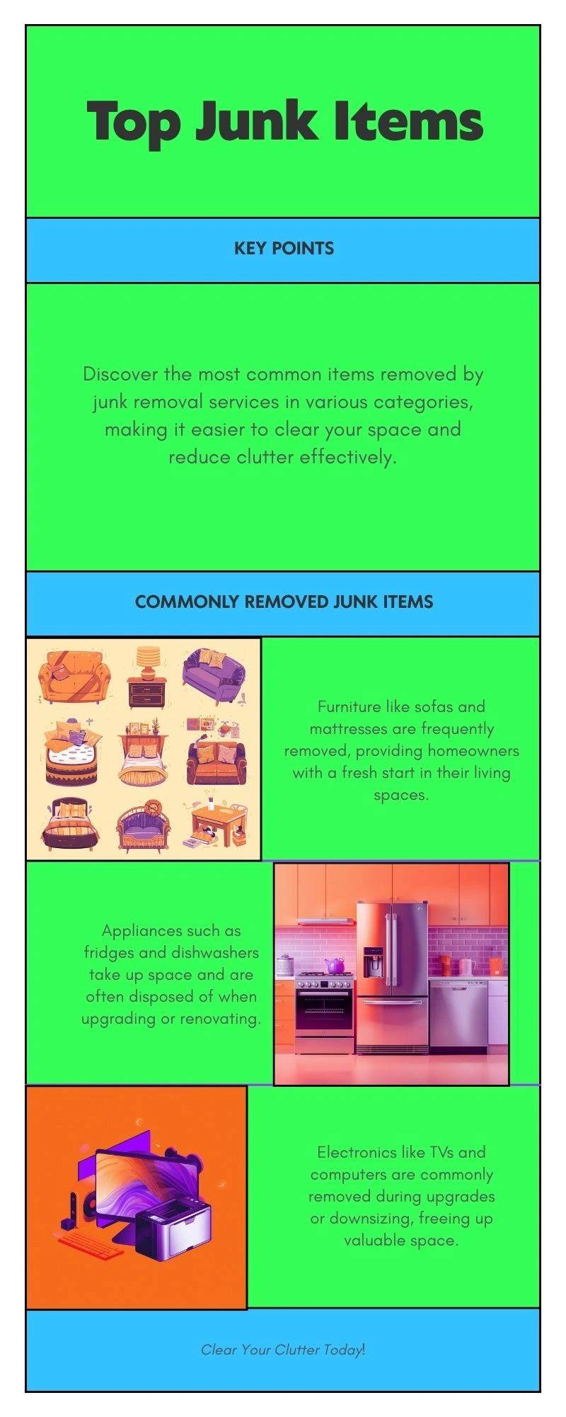 an infographic showing Common Items Removed by Junk Removal Services